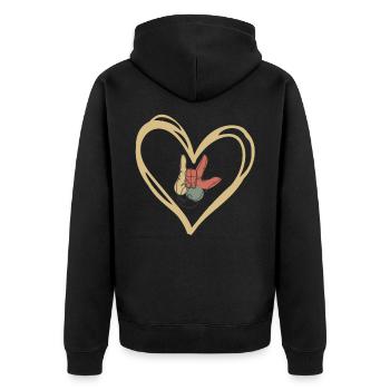 Sign Language Heart Sign - Unisex Premium Organic Zip Hoodie - black - Back - Nico (187cm)
