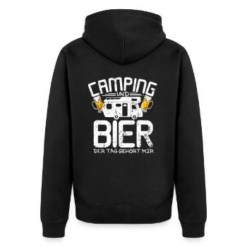 Camping Bier Spruch - Unisex Premium Bio Zip Hoodie - Schwarz - Hinten - Nico (187cm)