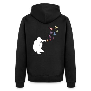 Fotografie Fotograf Vögel bunt - Unisex Premium Bio Zip Hoodie - Schwarz - Hinten - Nico (187cm)