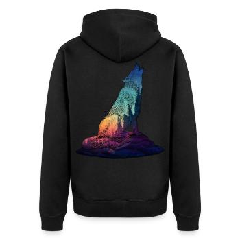 Le loup hurle pleine lune colorée - Veste à capuche bio Premium Unisexe - noir - Dos - Nico (187cm)
