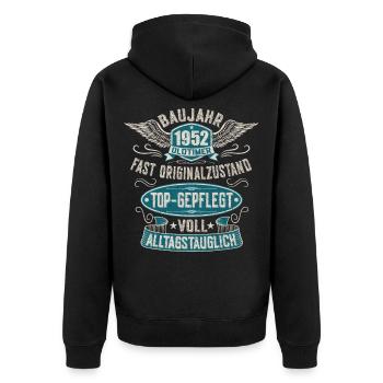 Baujahr 1952 70. Geburtstag Jahrgang 52 Oldtimer - Unisex Premium Bio Zip Hoodie - Schwarz - Hinten - Nico (187cm)