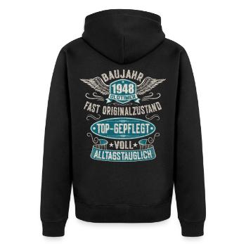 Baujahr 1948 Geburtstag Jahrgang 48 Oldtimer 40er - Unisex Premium Bio Zip Hoodie - Schwarz - Hinten - Nico (187cm)