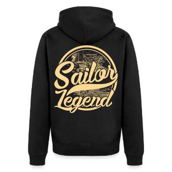 Segel Legende, Kapitän - Unisex Premium Bio Zip Hoodie - Schwarz - Hinten - Nico (187cm)