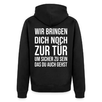 Abschiedsgeschenk Kollegen Jobwechsel - Unisex Premium Bio Zip Hoodie - Schwarz - Hinten - Nico (187cm)
