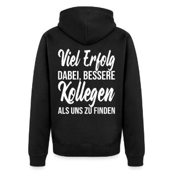 Abschiedsgeschenk Kollegen Jobwechsel - Unisex Premium Bio Zip Hoodie - Schwarz - Hinten - Nico (187cm)