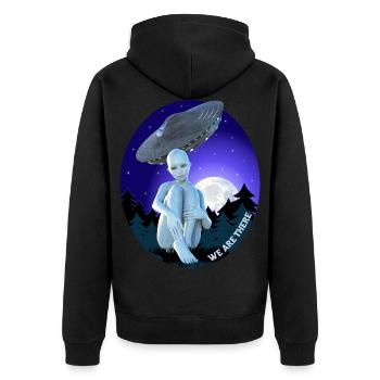 Alien, Wir sind da - Unisex Premium Bio Zip Hoodie - Schwarz - Hinten - Nico (187cm)