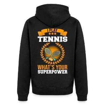 Tennis Tennisspieler Tennisschläger Tennisplatz - Unisex Premium Bio Zip Hoodie - Schwarz - Hinten - Nico (187cm)