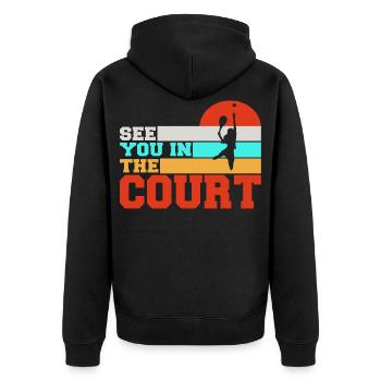 Tennis Tennisspieler Tennisschläger Tennisplatz - Unisex Premium Bio Zip Hoodie - Schwarz - Hinten - Nico (187cm)