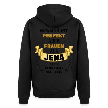 Jena Deutschland Stadt Heimat Liebe Frauen Spruch - Unisex Premium Bio Zip Hoodie - Schwarz - Hinten - Nico (187cm)