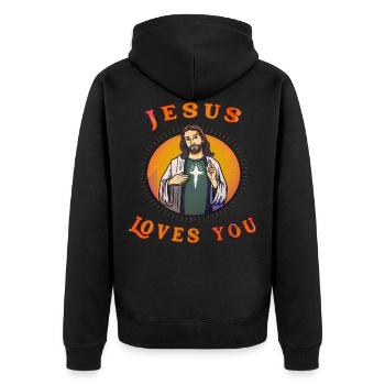 Jesus Gott Christus Religion Bibel christlich - Unisex Premium Bio Zip Hoodie - Schwarz - Hinten - Nico (187cm)