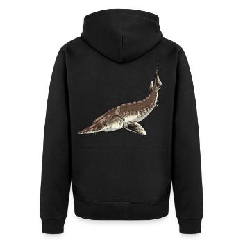 Sturgeon Stör illustriert - Unisex Premium Bio Zip Hoodie - Schwarz - Hinten - Nico (187cm)