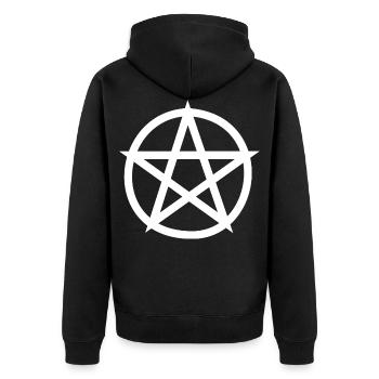 Pentagramm Hexe Halloween - Unisex Premium Bio Zip Hoodie - Schwarz - Hinten - Nico (187cm)