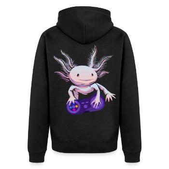 Gamer Axolotl Zocker Gaming - Unisex Premium Bio Zip Hoodie - Schwarz - Hinten - Nico (187cm)