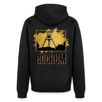 Bochum Deutschland Stadt Skyline Heimat Liebe Gold - Unisex Premium Bio Zip Hoodie - Schwarz - Hinten - Nico (187cm)