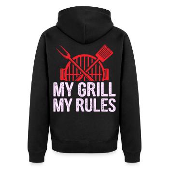 Mein Grill meine Regeln - Unisex Premium Bio Zip Hoodie - Schwarz - Hinten - Nico (187cm)