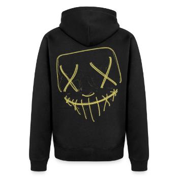 Neon Maske Gelb - Unisex Premium Bio Zip Hoodie - Schwarz - Hinten - Nico (187cm)