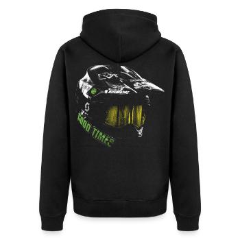 Motocross Helm - Unisex Premium Bio Zip Hoodie - Schwarz - Hinten - Nico (187cm)