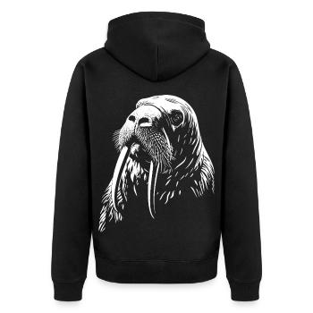 Walrus - Unisex Premium Organic Zip Hoodie - black - Back - Nico (187cm)