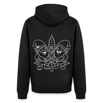 Zwergenfreunde mit Cannabisblatt - Unisex Premium Bio Zip Hoodie - Schwarz - Hinten - Nico (187cm)