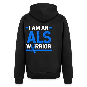 ALS Nervenkrankheit - Unisex Premium Bio Zip Hoodie - Schwarz - Hinten - Nico (187cm)