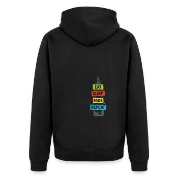 Eat Sleep Fade Repeat - Unisex Premium Bio Zip Hoodie - Schwarz - Hinten - Nico (187cm)