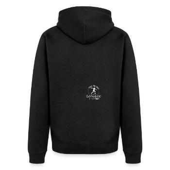 Die Boßelmajestät betritt das Gelände - Unisex Premium Bio Zip Hoodie - Schwarz - Hinten - Nico (187cm)
