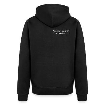 Enthält Spuren von Weizen - Unisex Premium Bio Zip Hoodie - Schwarz - Hinten - Nico (187cm)