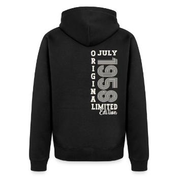 65. Geburtstag Mann Juli Jahrgang 1958 Legendary - Unisex Premium Bio Zip Hoodie - Schwarz - Hinten - Nico (187cm)