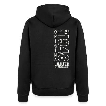 77th Birthday Gift Husband October Vintage 1946 - Unisex Premium Organic Zip Hoodie - black - Back - Nico (187cm)