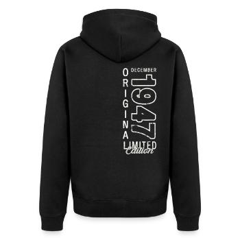 76e anniversaire Original Décembre Né 1947 - Veste à capuche bio Premium Unisexe - noir - Dos - Nico (187cm)