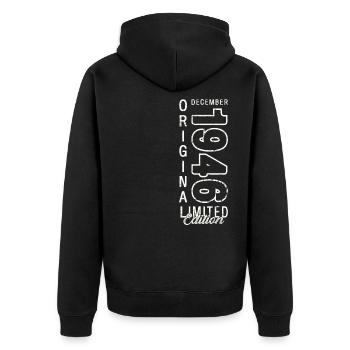 77e anniversaire Original Décembre Né 1946 - Veste à capuche bio Premium Unisexe - noir - Dos - Nico (187cm)