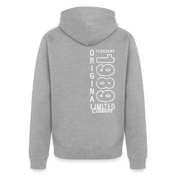 35e anniversaire Original Février Né 1989 - Veste à capuche bio Premium Unisexe - gris chiné - Dos - Nico (187cm)