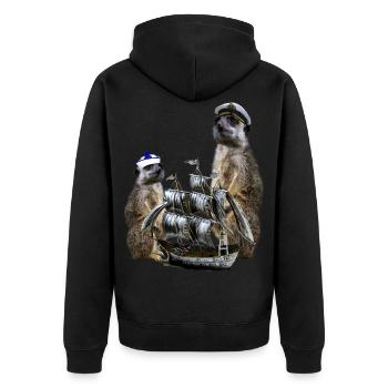 Kapitän-Erdmännchen - Unisex Premium Bio Zip Hoodie - Schwarz - Hinten - Nico (187cm)