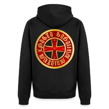 Templer Kreuz Gold & Rubinen - Unisex Premium Bio Zip Hoodie - Schwarz - Hinten - Nico (187cm)