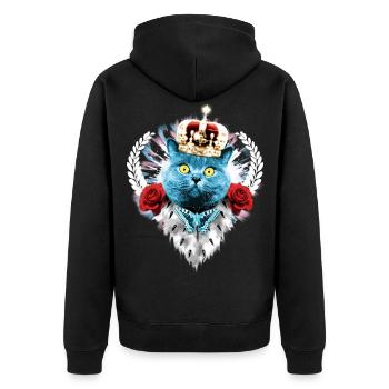 Blue Cat the King blue Butterfly - Cat cat - Unisex Premium Organic Zip Hoodie - black - Back - Nico (187cm)