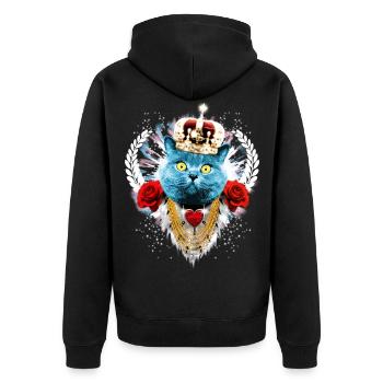 Blue Cat The King - cat crown laurel roses - Unisex Premium Organic Zip Hoodie - black - Back - Nico (187cm)