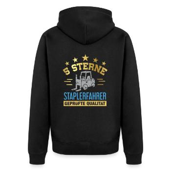 Stapler / Staplerfahrer - Unisex Premium Bio Zip Hoodie - Schwarz - Hinten - Nico (187cm)