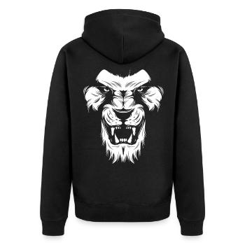 Lion Shadow design - Lion head white - Unisex Premium Organic Zip Hoodie - black - Back - Nico (187cm)
