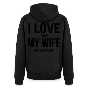 Ma femme me laisse voler - Veste à capuche bio Premium Unisexe - noir - Dos - Nico (187cm)