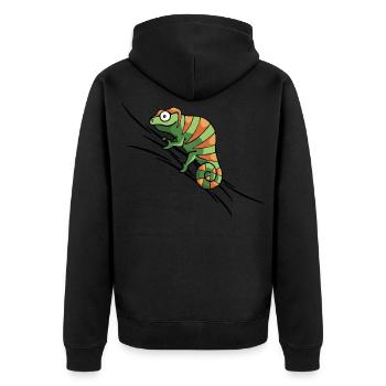 naughty chameleon climbing grin gift - Unisex Premium Organic Zip Hoodie - black - Back - Nico (187cm)