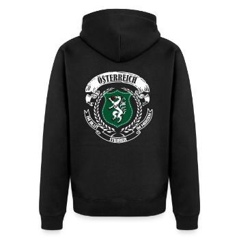 Österreich im Blut, im Herz, Steirer - Unisex Premium Bio Zip Hoodie - Schwarz - Hinten - Nico (187cm)