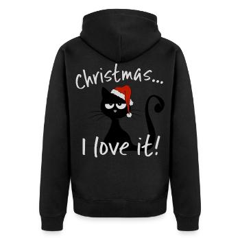 grumpy christmas cat cat ironic gift - Unisex Premium Organic Zip Hoodie - black - Back - Nico (187cm)