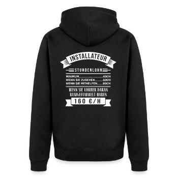 INSTALLATEUR STUNDENLOHN - Unisex Premium Bio Zip Hoodie - Schwarz - Hinten - Nico (187cm)