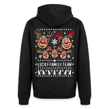 101 LUCKY FAMILY TEAM Papa Mama 3 Kinder Winter - Unisex Premium Bio Zip Hoodie - Schwarz - Hinten - Nico (187cm)