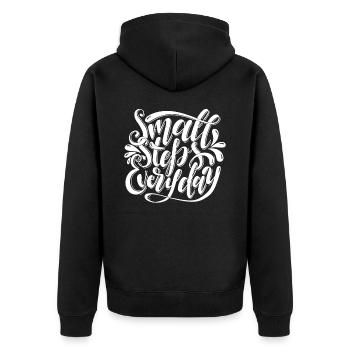 Motivation Kleine Schritte Jeden Tag Geschenk - Unisex Premium Bio Zip Hoodie - Schwarz - Hinten - Nico (187cm)