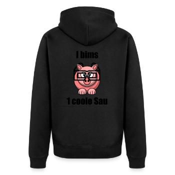 I bims 1 coole Sau - Unisex Premium Bio Zip Hoodie - Schwarz - Hinten - Nico (187cm)