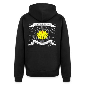 Jakobsweg Camino de Portugues Strahlender Weg - Unisex Premium Bio Zip Hoodie - Schwarz - Hinten - Nico (187cm)