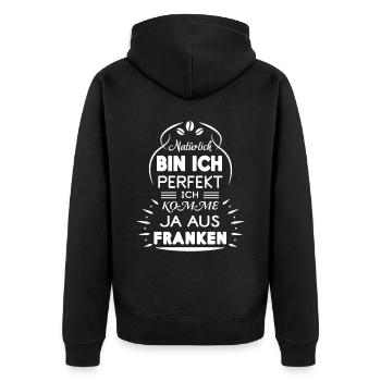 Ich komme aus Franken - Unisex Premium Bio Zip Hoodie - Schwarz - Hinten - Nico (187cm)