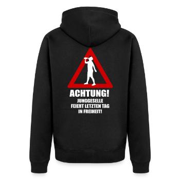 Junggesellenabschied t shirt Ausgefallene JGA - Unisex Premium Bio Zip Hoodie - Schwarz - Hinten - Nico (187cm)