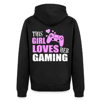 THIS GIRL LOVES HER GAMING | Video Game Console - Unisex Premium Organic Zip Hoodie - black - Back - Nico (187cm)